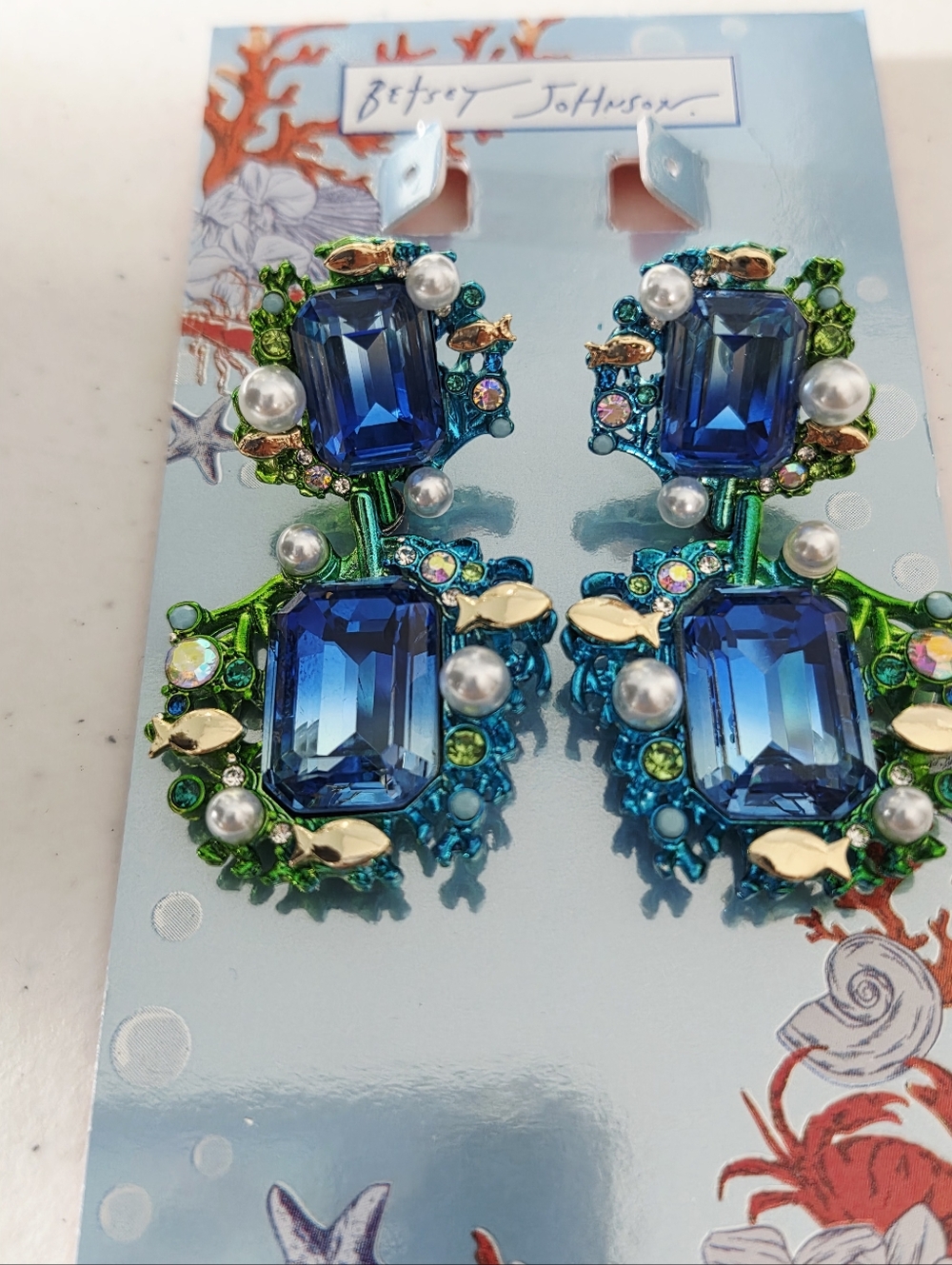 NWT Betsey Johnson Blue Fish Ocean Sea Life Earrings